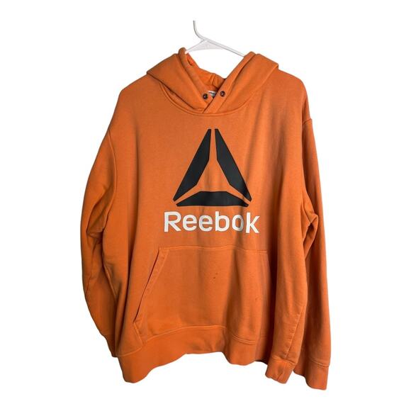 Reebok Mens Hoodie Sweatshirt Pullover Casual Grunge Orange Thrashed Grunge 2XL - Picture 3 of 8